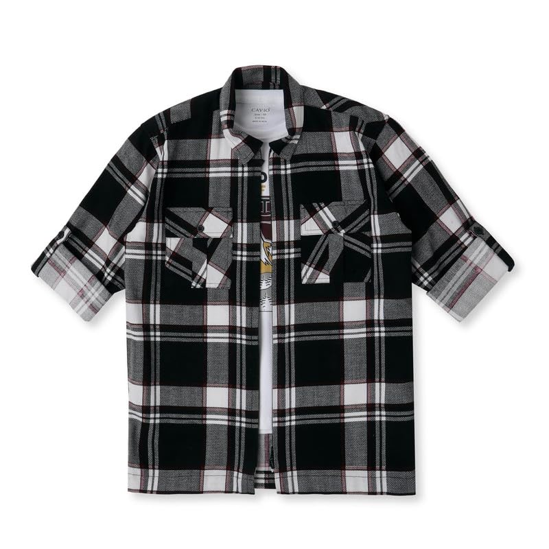 CAVIO Boys Cotton Checks Full Sleeves Shackets Shirt and T-Shirt - Image 3